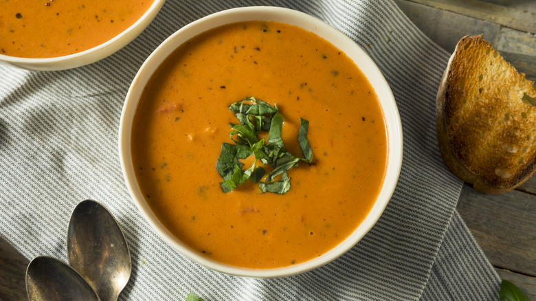bowl of soup with bread