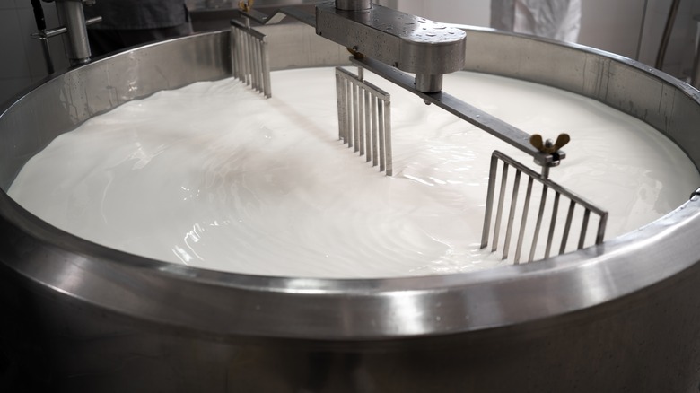 Industrial tank containing milk