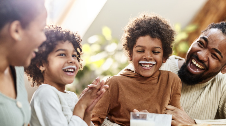 Family drinking milk