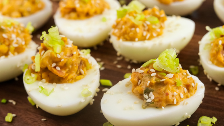 deviled eggs with kimchi