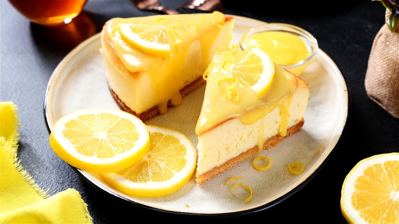 Two slices of lemon curd cheesecake 