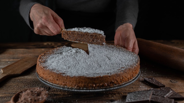 Serving Torta Caprese