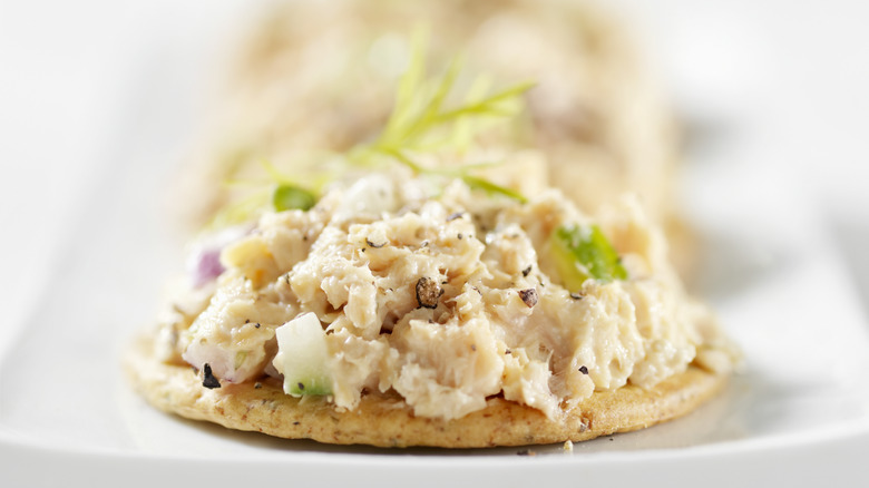 Tuna salad on a cracker