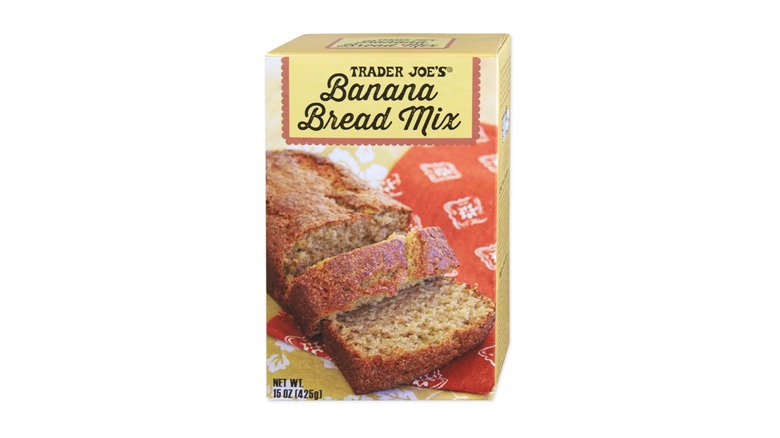 Box of Banana Bread Mix with a pale yellow label against a white background.
