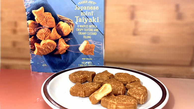 plated mini taiyaki in front of package