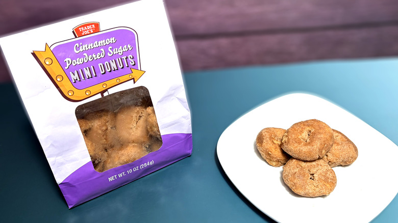 trader joes mini donuts on plate and in bag