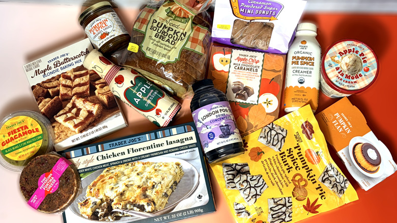 selection of trader joes fall products arranged on table