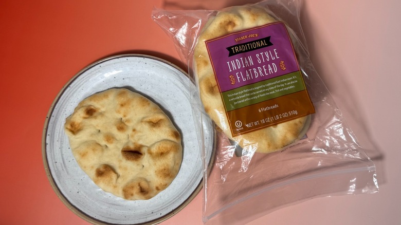 A bag and plate of Trader Joe's traditional Indian style flatbread