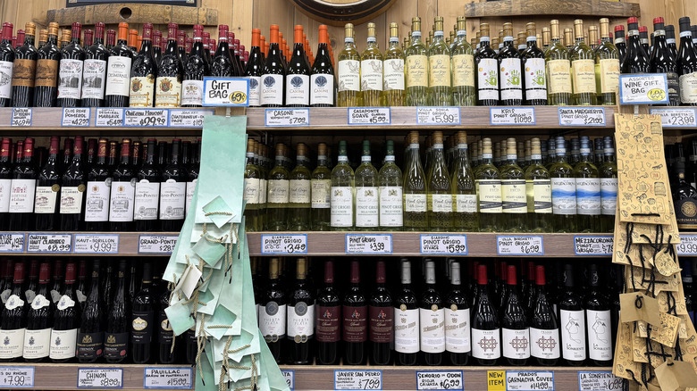 Bottles of wine on display at Trader Joe's