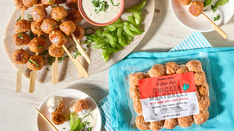 Chicken meatballs on skewers with dip