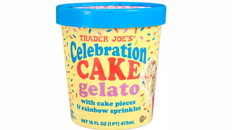 Trader Joe's celebration cake gelato one pint container