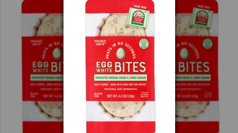 Unexpected cheddar egg bites on white background