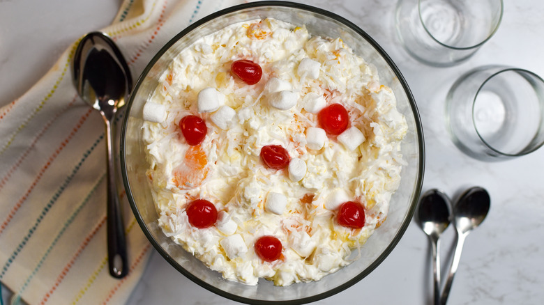 traditional Ambrosia salad in bowl 