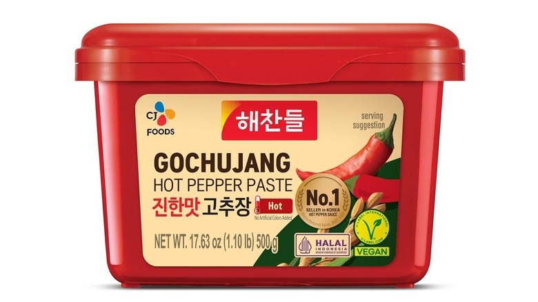 Red tub of gochujang