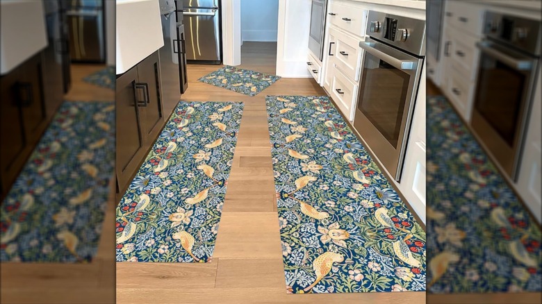 boho bird pattern rugs in kitchen