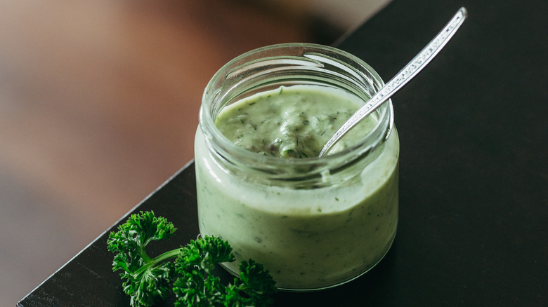 Green goddess dressing in jar