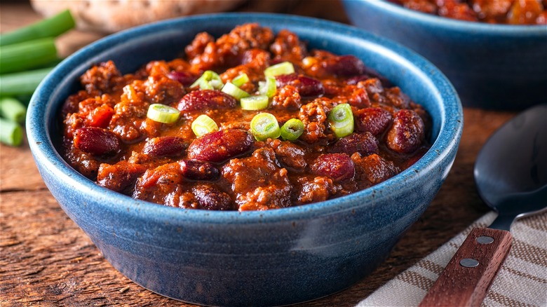 Bowl of chili with beans 
