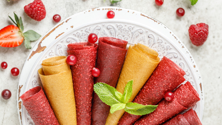 rolls of fruit leather and fruit