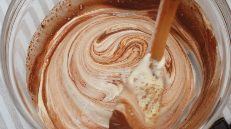 Stirring a bowl of chocolate batter