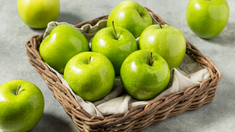 Basket of green Granny Smith apples