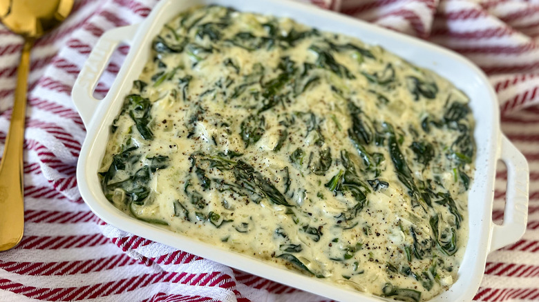 creamed spinach in baking dish