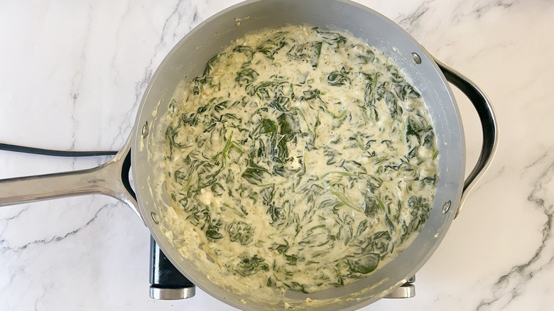creamed spinach in pan