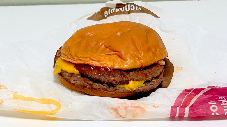A McDonald's McDouble up close