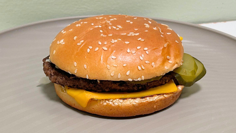 A McDonald's Quarter Pounder with Cheese up close
