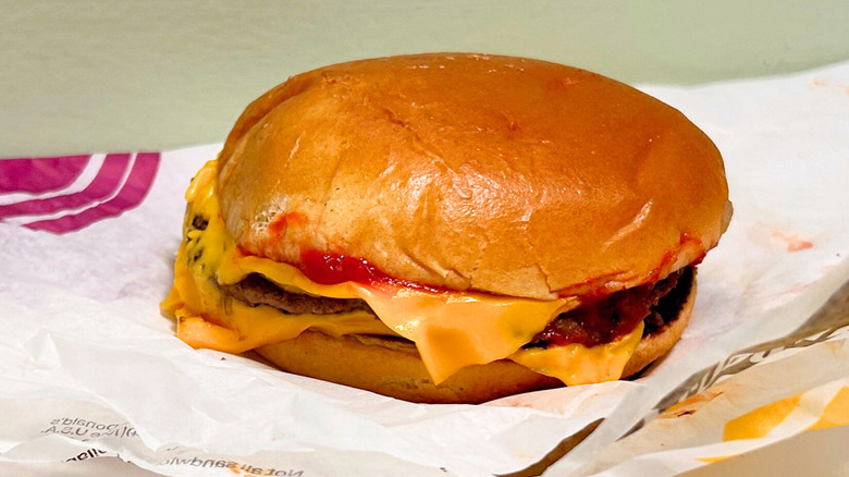 A McDonald's Double Cheeseburger up close