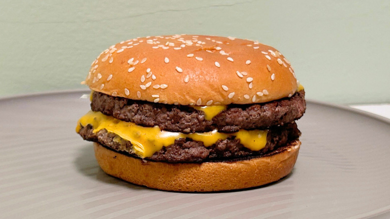 A McDonald's Double Quarter Pounder with Cheese up close