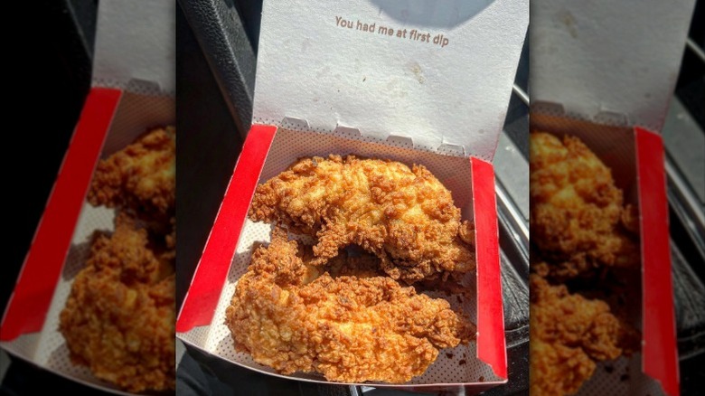 Chick-fil-A Chick-n-Strips in a takeout box