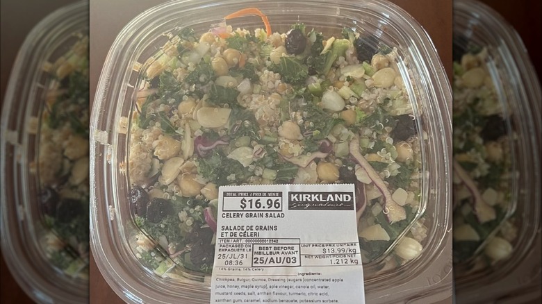 Plastic tub of Costco Kirkland Signature Celery Grain Salad