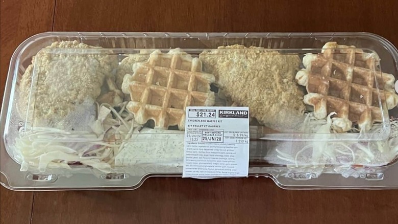 Costco Kirkland Signature Fried Chicken and Waffles in a display package
