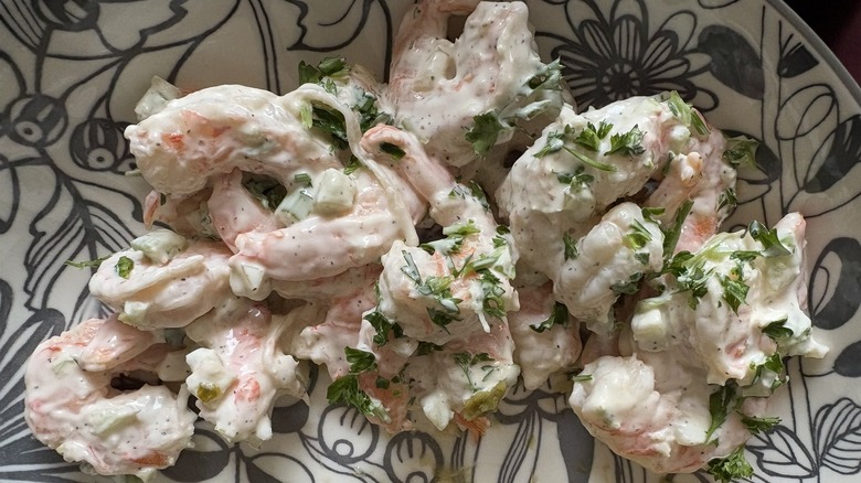 Costco Kirkland Signature Shrimp Salad, arranged on a plate