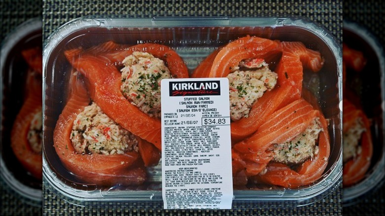Costco Kirkland Signature Stuffed Salmon in a display package