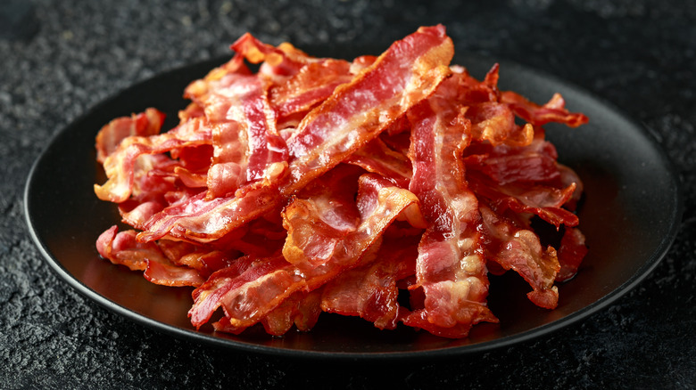 Plate of cooked bacon