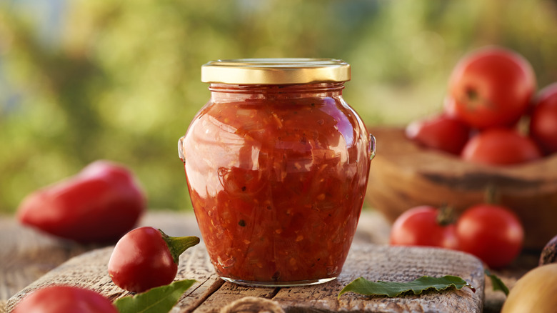 A jar of homemade chutney