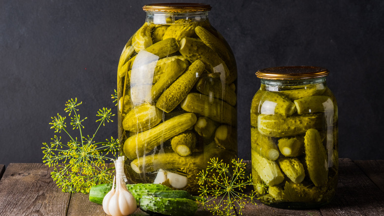 Pickles in glass jars 