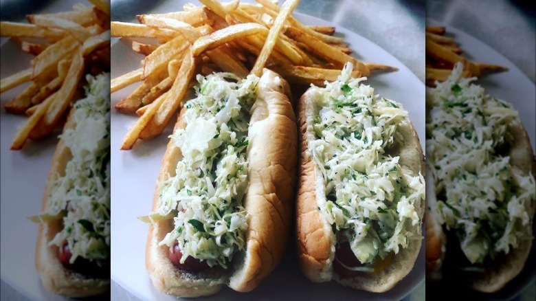 hot dogs topped with cole slaw