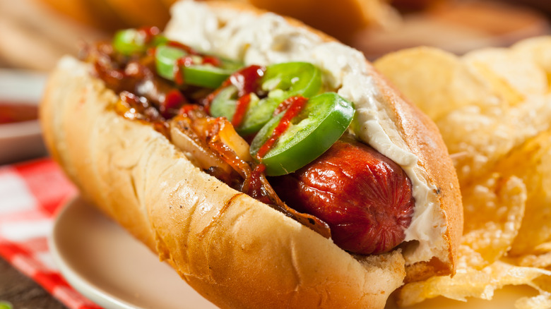 hot dog with cream cheese and peppers