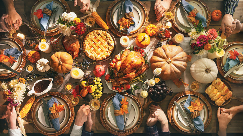 Thanksgiving spread of food on table