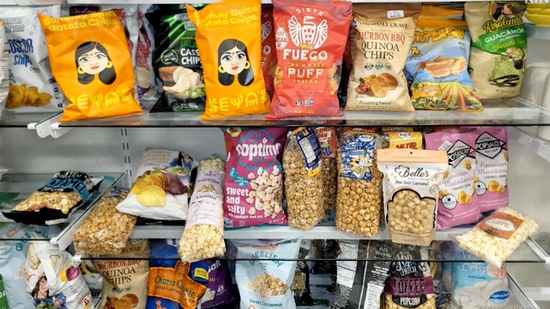 bags of gourmet popcorn snacks at HomeGoods