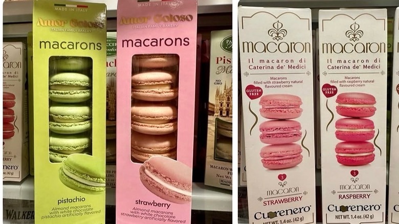 packages of pastel colored macarons