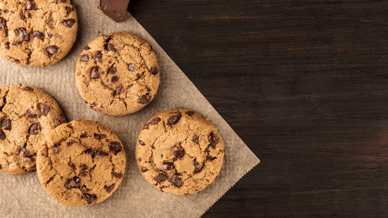 chocolate chip cookies on parchment paper