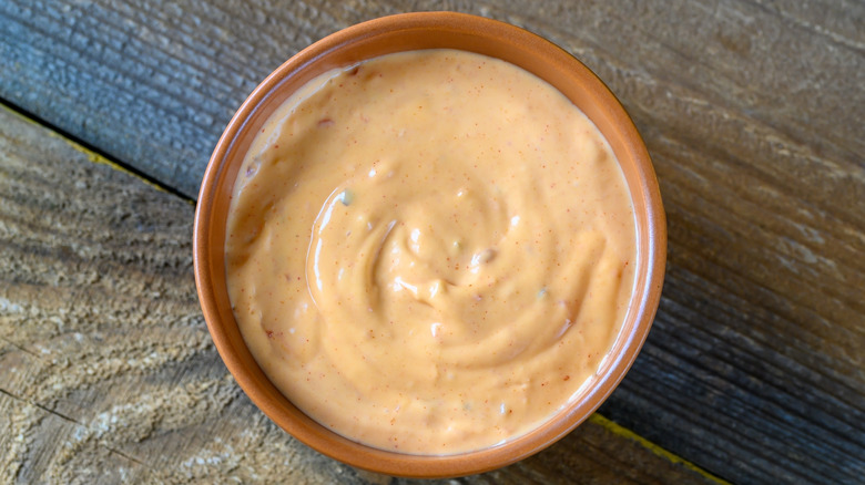 Orange colored mayonnaise dip