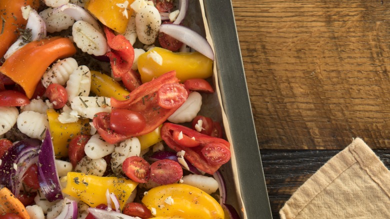 gnocchi and vegetables on sheet pan