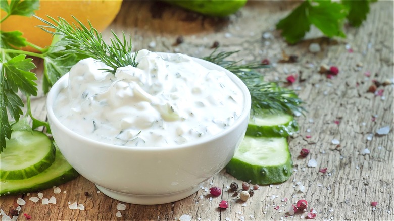 Ranch dip in white bowl 