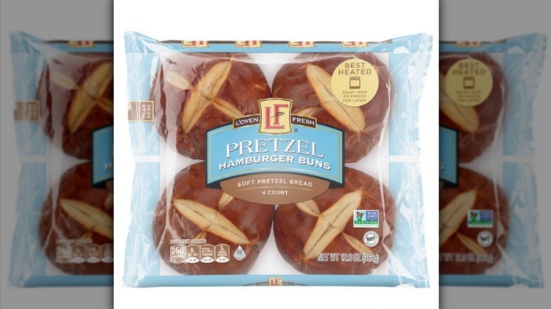 L'oven Fresh pretzel buns on white background