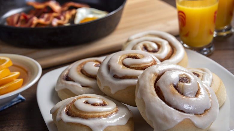 Cinnamon rolls and breakfast foods