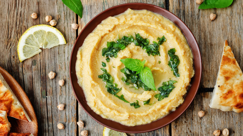 Hummus with a basil dressing